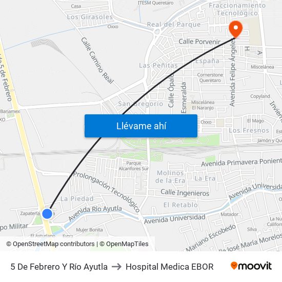 5 De Febrero Y Río Ayutla to Hospital Medica EBOR map