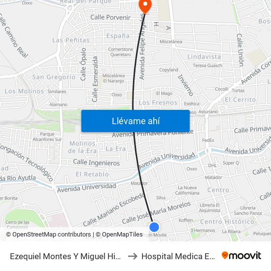 Ezequiel Montes Y Miguel Hidalgo to Hospital Medica EBOR map