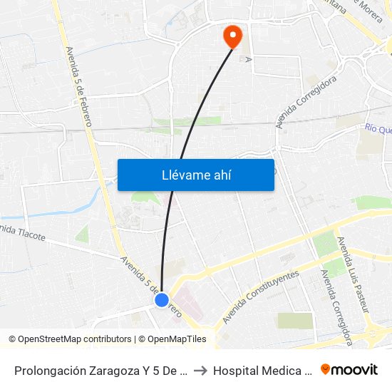 Prolongación Zaragoza Y 5 De Febrero to Hospital Medica EBOR map