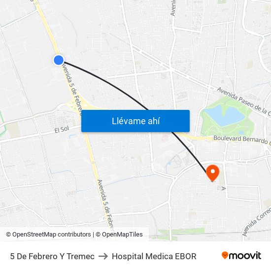 5 De Febrero Y Tremec to Hospital Medica EBOR map