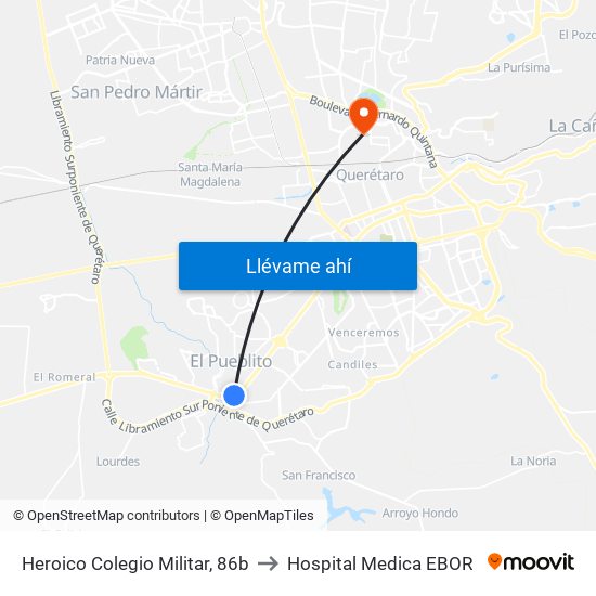 Heroico Colegio Militar, 86b to Hospital Medica EBOR map