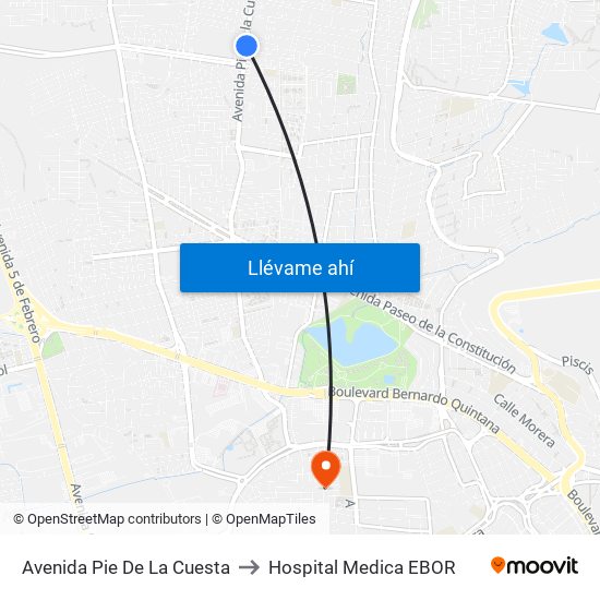 Avenida Pie De La Cuesta to Hospital Medica EBOR map