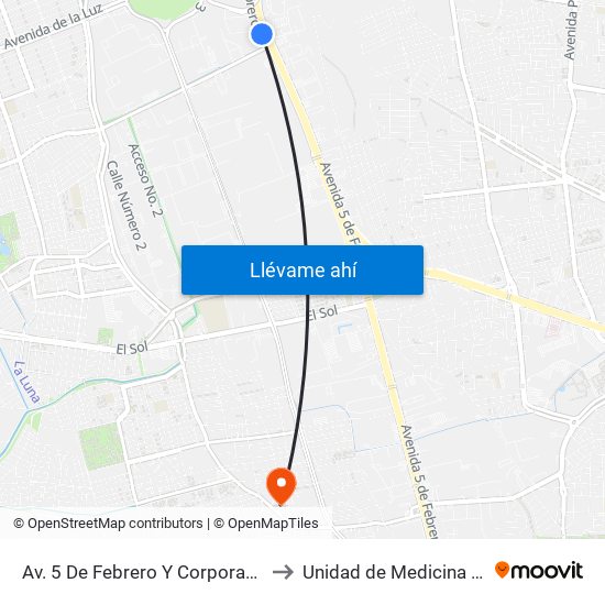 Av. 5 De Febrero Y Corporativo Santander to Unidad de Medicina Familiar #9 map