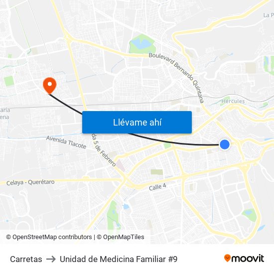 Carretas to Unidad de Medicina Familiar #9 map