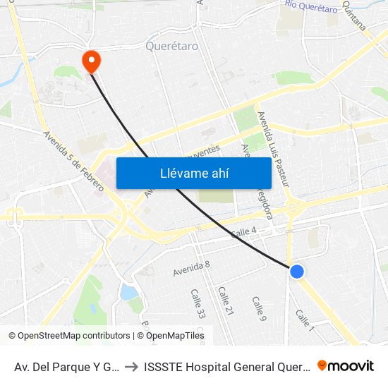 Av. Del Parque Y Garis to ISSSTE Hospital General Queretaro map