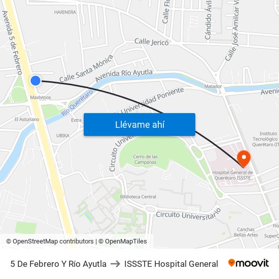 5 De Febrero Y Río Ayutla to ISSSTE Hospital General map