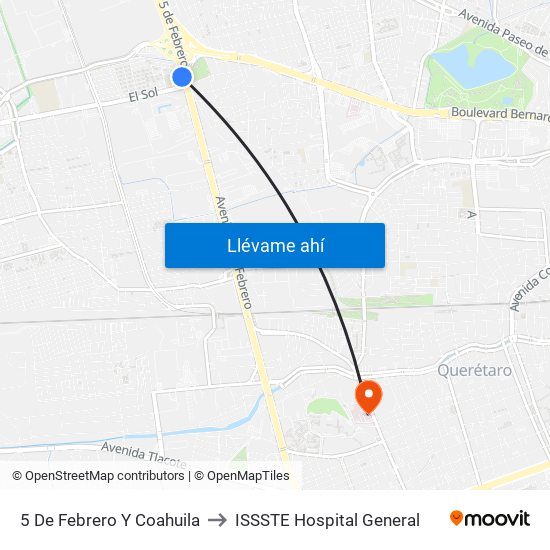 5 De Febrero Y Coahuila to ISSSTE Hospital General map