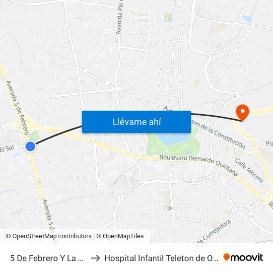 5 De Febrero Y La Obrera to Hospital Infantil Teleton de Oncología map