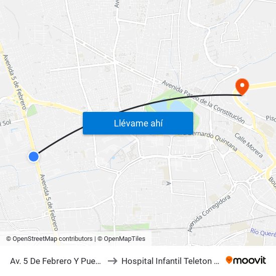 Av. 5 De Febrero Y Puente De Mabe to Hospital Infantil Teleton de Oncología map