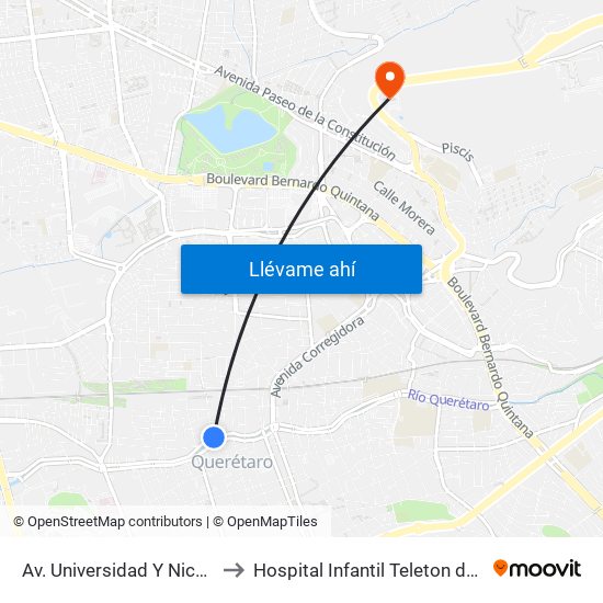 Av. Universidad Y Nicolas Bravo to Hospital Infantil Teleton de Oncología map