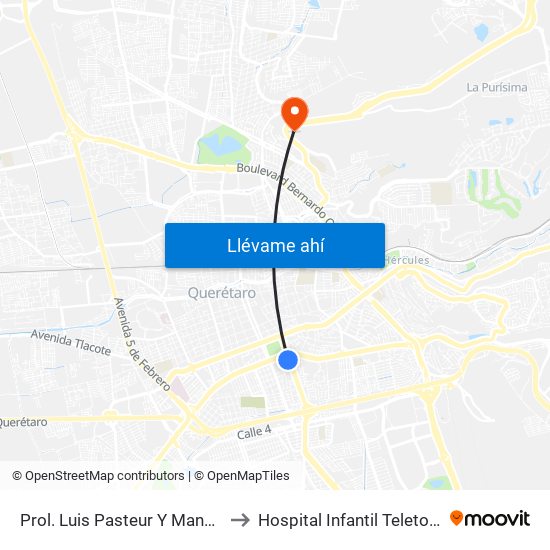 Prol. Luis Pasteur Y Manuel Gomez Morin to Hospital Infantil Teleton de Oncología map