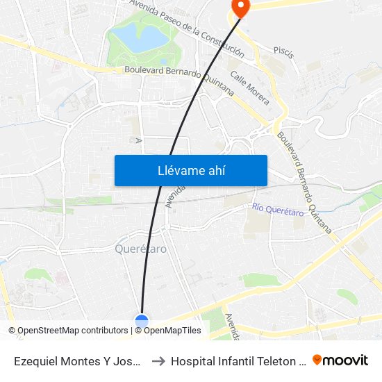 Ezequiel Montes Y José Ma. Arteaga to Hospital Infantil Teleton de Oncología map