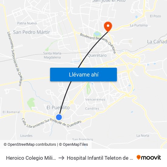 Heroico Colegio Militar, 86b to Hospital Infantil Teleton de Oncología map