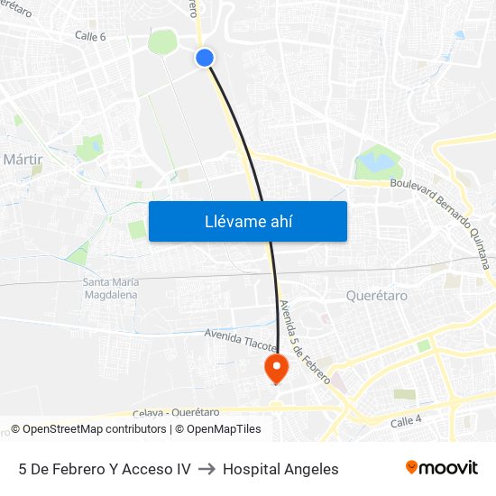 5 De Febrero Y Acceso IV to Hospital Angeles map