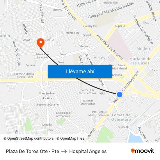 Plaza De Toros Ote - Pte to Hospital Angeles map