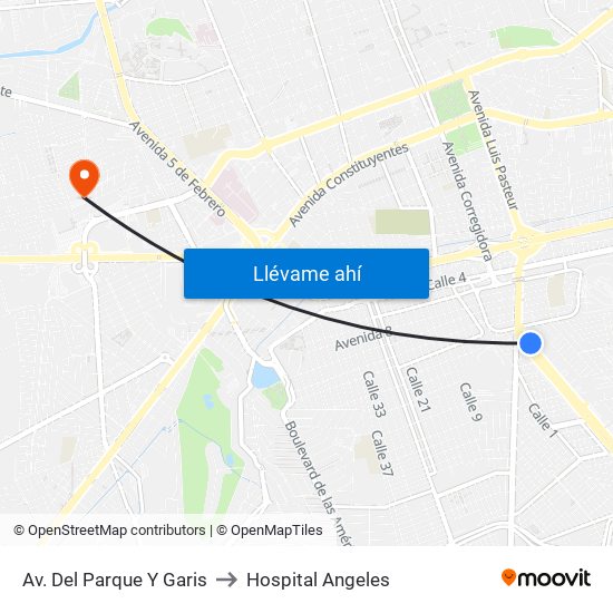 Av. Del Parque Y Garis to Hospital Angeles map