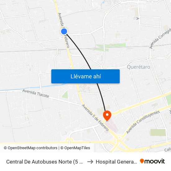 Central De Autobuses Norte (5 De Febrero Y Epigmenio González) to Hospital General Regional #1 IMSS map