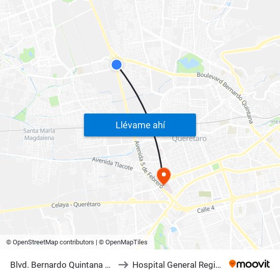 Blvd. Bernardo Quintana Y 5 De Febrero to Hospital General Regional #1 IMSS map