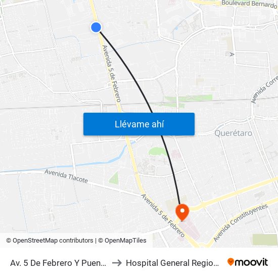 Av. 5 De Febrero Y Puente De Mabe to Hospital General Regional #1 IMSS map