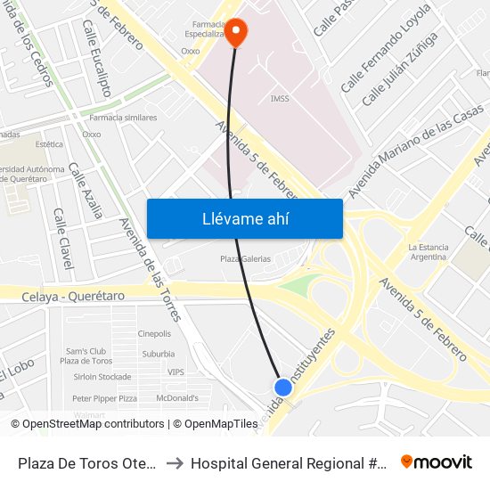 Plaza De Toros Ote - Pte to Hospital General Regional #1 IMSS map