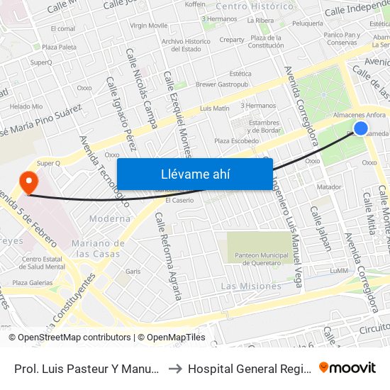 Prol. Luis Pasteur Y Manuel Gomez Morin to Hospital General Regional #1 IMSS map