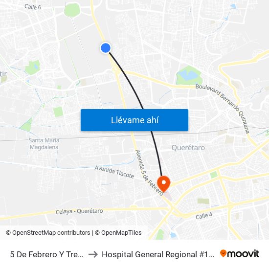 5 De Febrero Y Tremec to Hospital General Regional #1 IMSS map