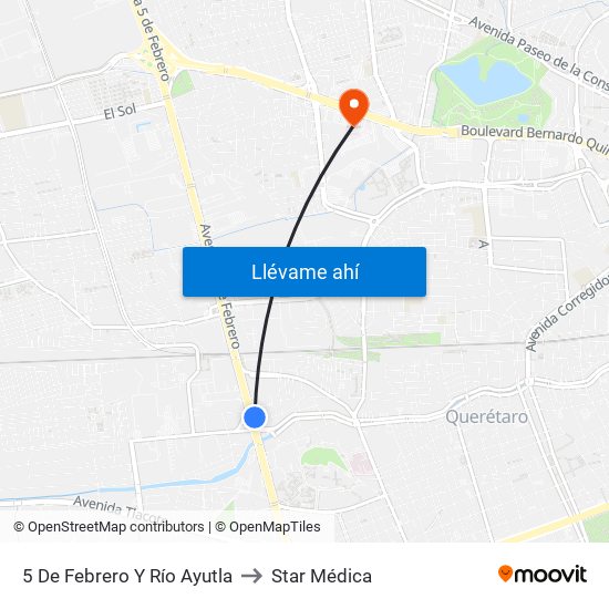 5 De Febrero Y Río Ayutla to Star Médica map