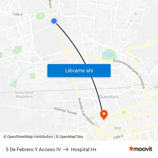 5 De Febrero Y Acceso IV to Hospital H+ map