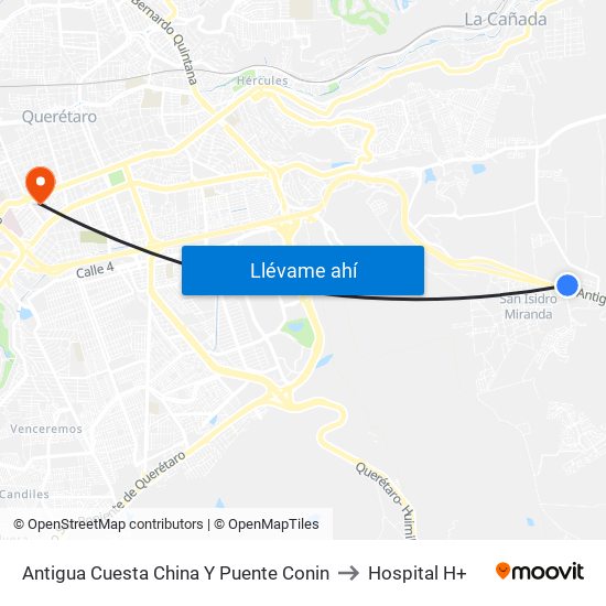 Antigua Cuesta China Y Puente Conin to Hospital H+ map