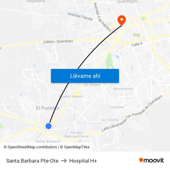 Santa Barbara Pte-Ote to Hospital H+ map
