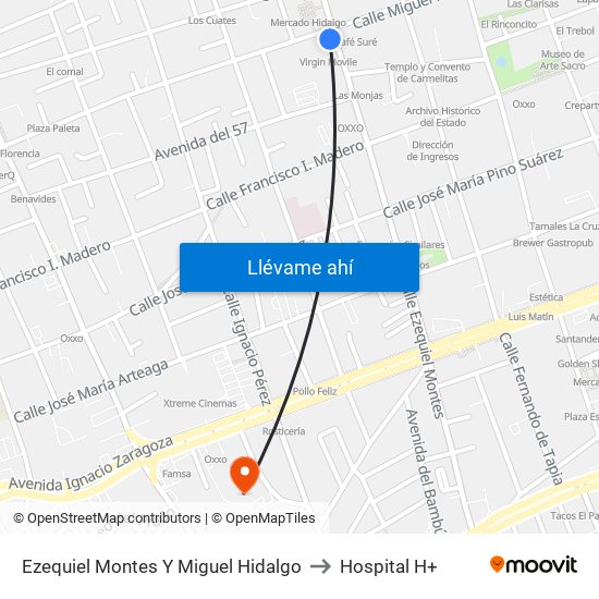 Ezequiel Montes Y Miguel Hidalgo to Hospital H+ map