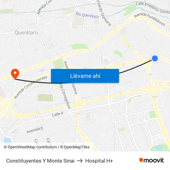 Constituyentes Y Monte Sinai to Hospital H+ map