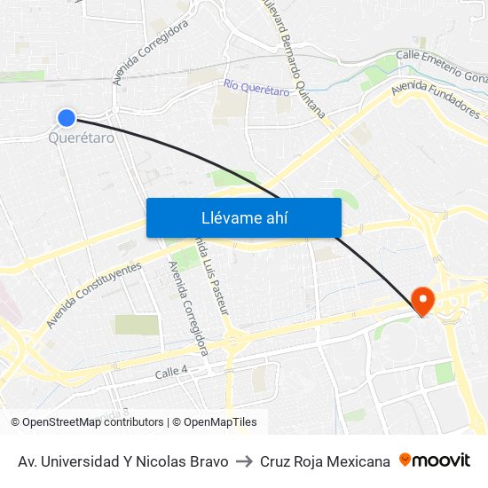 Av. Universidad Y Nicolas Bravo to Cruz Roja Mexicana map