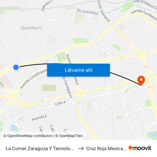 La Comer Zaragoza Y Tecnologico to Cruz Roja Mexicana map