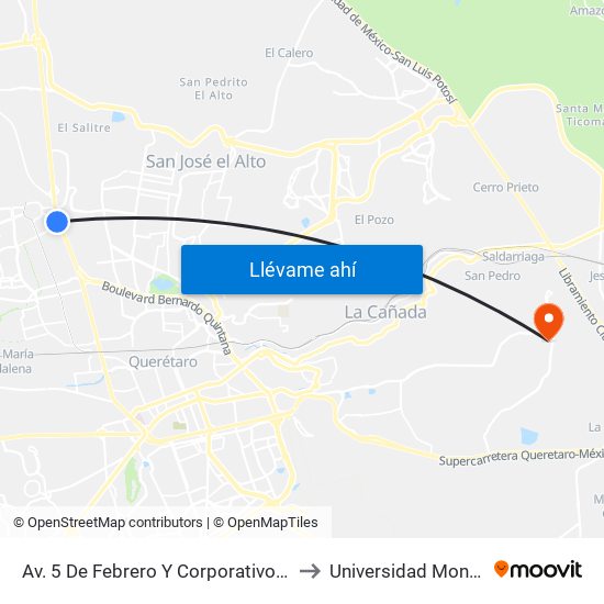 Av. 5 De Febrero Y Corporativo Santander to Universidad Mondragon map