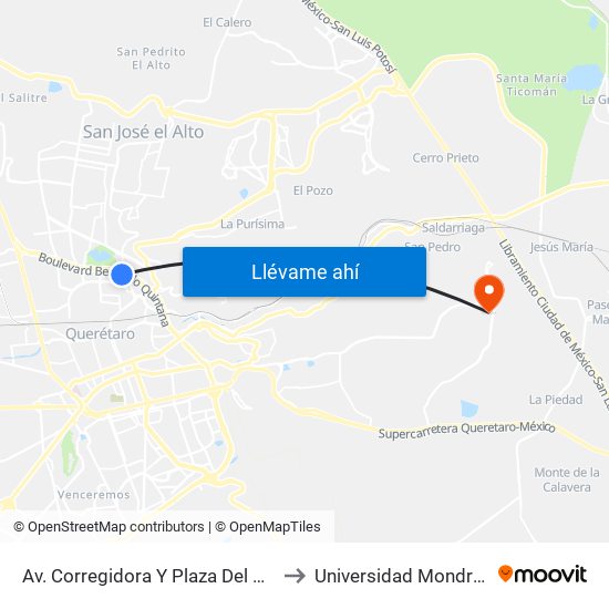 Av. Corregidora Y Plaza Del Parque to Universidad Mondragon map