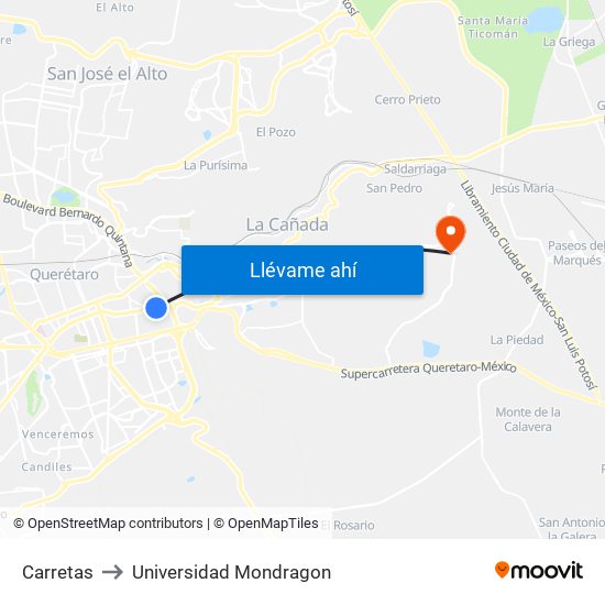 Carretas to Universidad Mondragon map