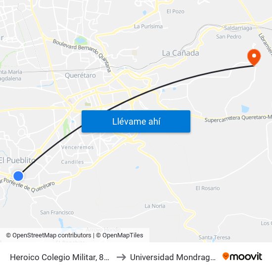 Heroico Colegio Militar, 86b to Universidad Mondragon map