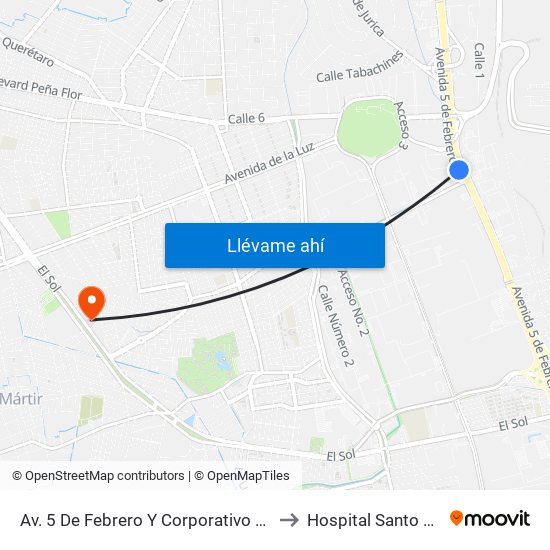 Av. 5 De Febrero Y Corporativo Santander to Hospital Santo Tomas map