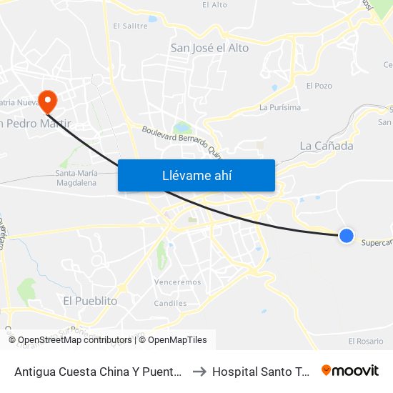 Antigua Cuesta China Y Puente Conin to Hospital Santo Tomas map