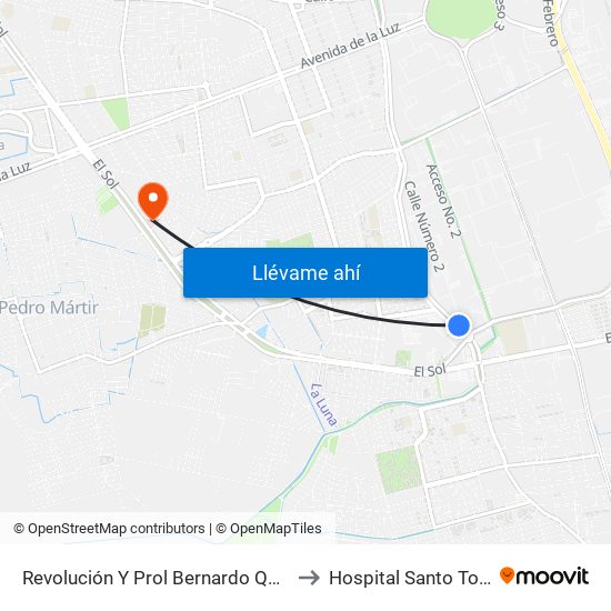 Revolución Y Prol Bernardo Quintana to Hospital Santo Tomas map