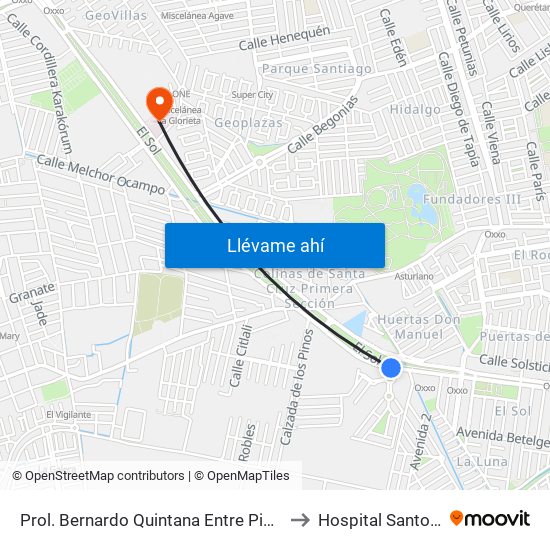 Prol. Bernardo Quintana Entre Pinos Y Berenice to Hospital Santo Tomas map