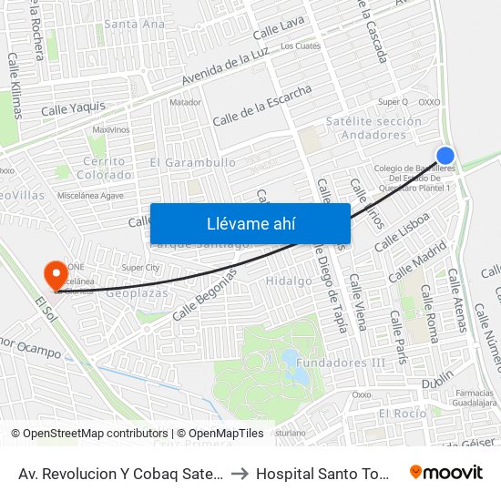 Av. Revolucion Y Cobaq Satelite to Hospital Santo Tomas map