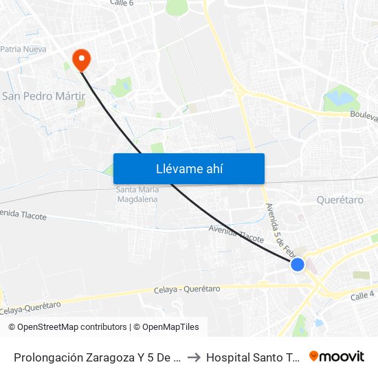 Prolongación Zaragoza Y 5 De Febrero to Hospital Santo Tomas map