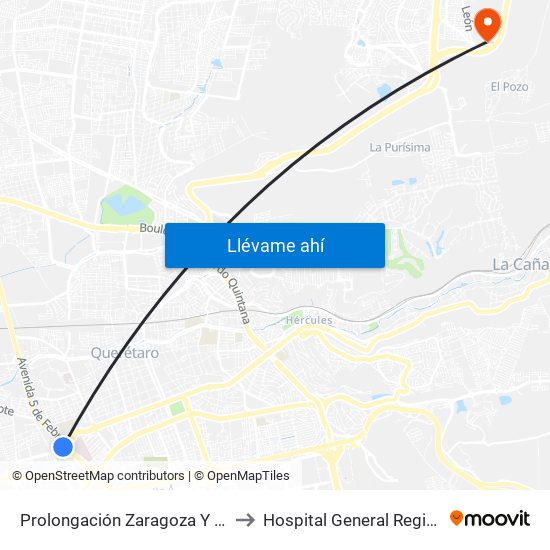 Prolongación Zaragoza Y 5 De Febrero to Hospital General Regional Imss II map