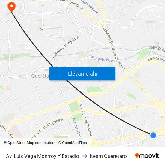 Av. Luis Vega Monrroy Y Estadio to Itesm Queretaro map