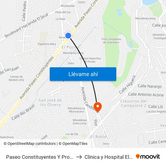 Paseo Constituyentes Y Prol. Zaragoza to Clínica y Hospital El Carmen map