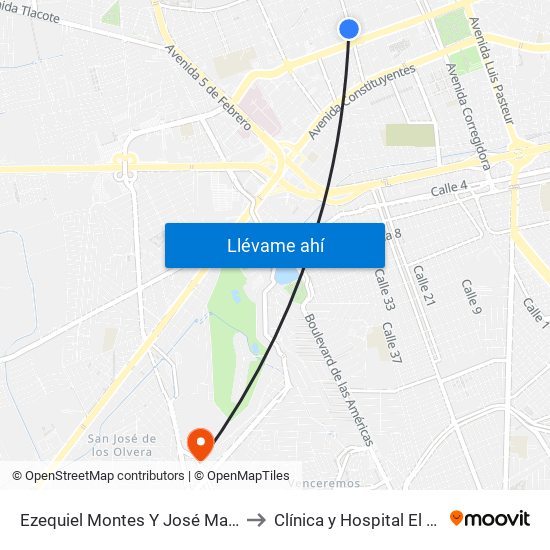 Ezequiel Montes Y José Ma. Arteaga to Clínica y Hospital El Carmen map