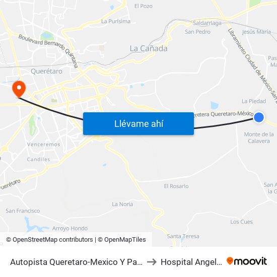 Autopista Queretaro-Mexico Y Parque Industrial El Marques to Hospital Angeles Querétaro map