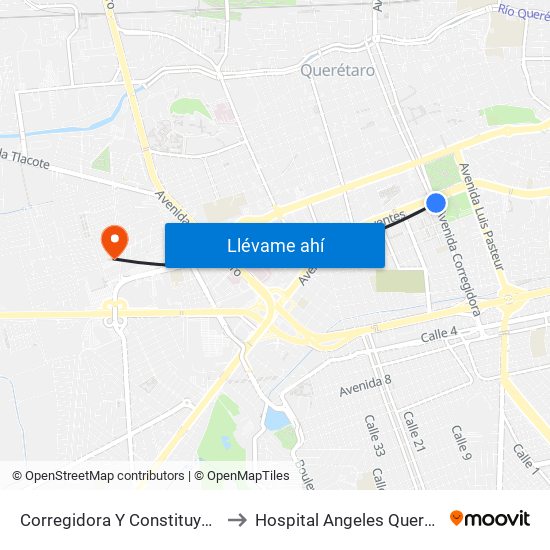 Corregidora Y Constituyentes to Hospital Angeles Querétaro map